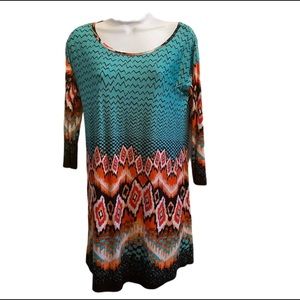 ON TREND! TEAL and orange 3/4 sleeve tunic